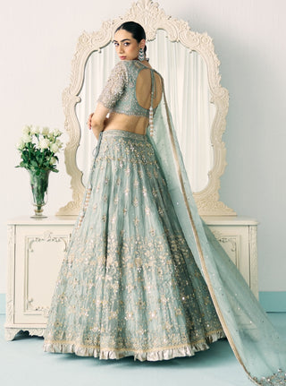 Aqua green tissue lehenga set