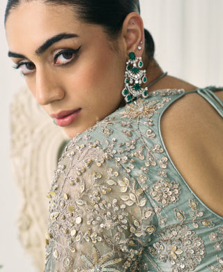 Aqua green tissue lehenga set