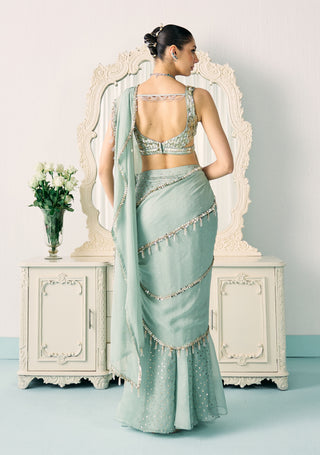 Aqua mukaish work sari and blouse