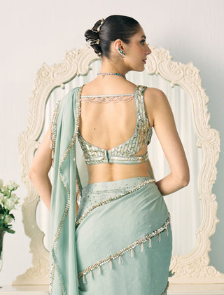 Aqua mukaish work sari and blouse