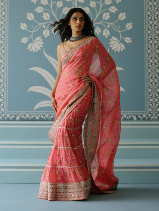 Mahira Pink Sari And Blouse by Gopi Vaid, available on Indiaspopup.com