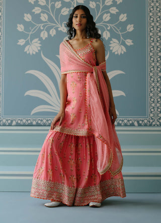 Advika Pink Strappy Sharara Set by Gopi Vaid, available on Indiaspopup.com