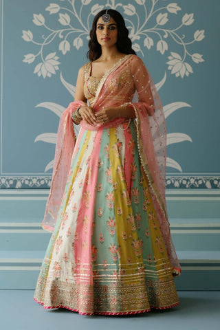 Sayali Multicolor Lehenga Set by Gopi Vaid, available on Indiaspopup.com