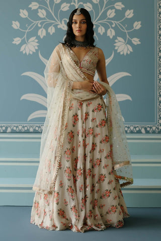 Esha Ivory Lehenga Set by Gopi Vaid, available on Indiaspopup.com