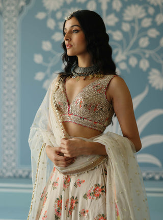 Esha Ivory Lehenga Set by Gopi Vaid, available on Indiaspopup.com