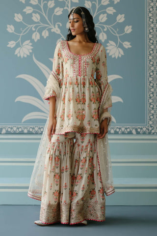 Sadhna Ivory Sharara Set by Gopi Vaid, available on Indiaspopup.com