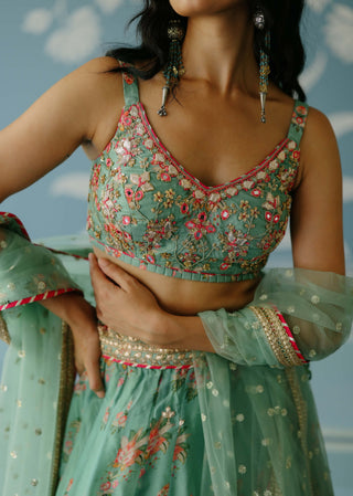 Malini Mint Lehenga Set by Gopi Vaid, available on Indiaspopup.com