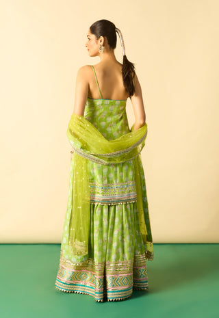 Lime green embroidered strappy sharara set