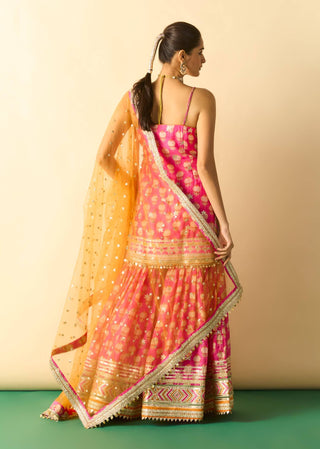 Pink embroidered strappy sharara set