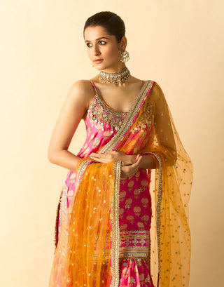 Pink embroidered strappy sharara set
