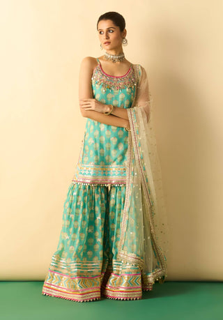 Aqua embroidered strappy sharara set