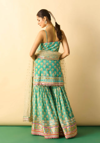 Aqua embroidered strappy sharara set