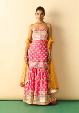 Rani pink ivory print sharara set