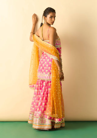 Rani pink ivory print sharara set