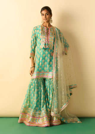Aqua embroidered sharara set