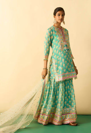 Aqua embroidered sharara set