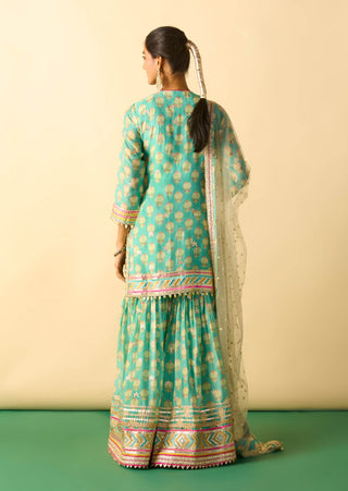Aqua embroidered sharara set