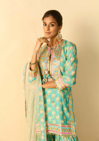 Aqua embroidered sharara set
