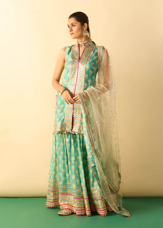 Aqua gota patti tiered sharara set