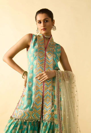 Aqua gota patti tiered sharara set