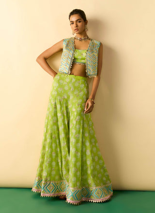 Lime green foil print palazzo set