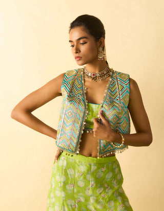 Lime green foil print palazzo set