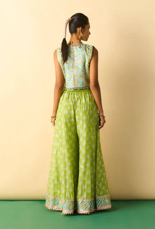 Lime green foil print palazzo set