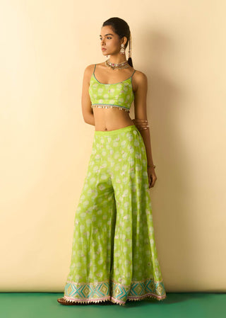 Lime green foil print palazzo set