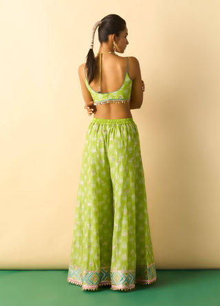 Lime green foil print palazzo set