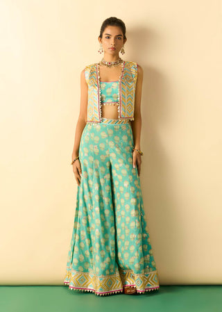 Aqua foil print palazzo set