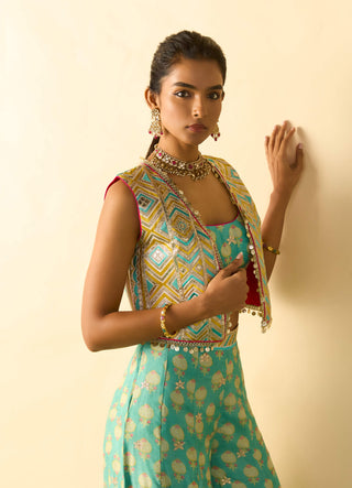 Aqua foil print palazzo set