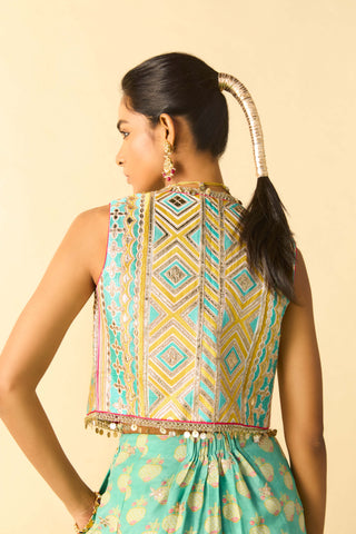 Aqua foil print palazzo set
