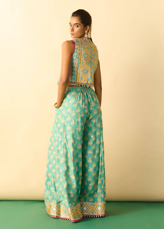 Aqua foil print palazzo set