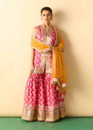 Pink gota patti tiered sharara set