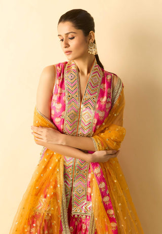 Pink gota patti tiered sharara set