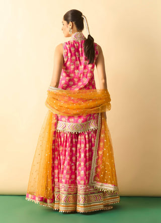 Pink gota patti tiered sharara set