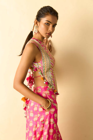 Rani pink embroidered corset pant set