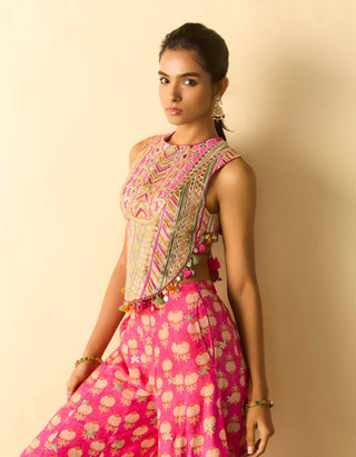 Rani pink embroidered corset pant set