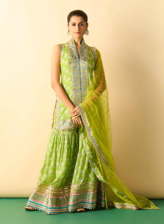 Lime green gota patti tiered sharara set