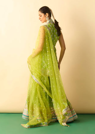 Lime green gota patti tiered sharara set