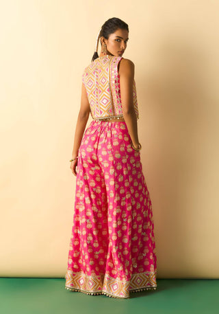 Pink foil print palazzo set