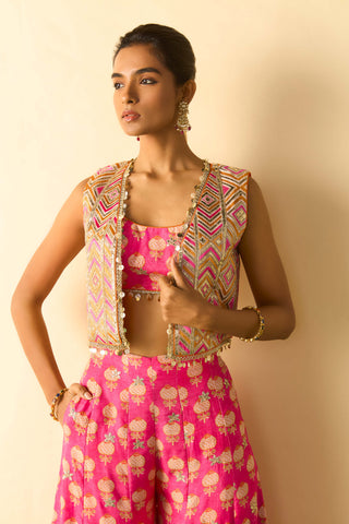 Pink foil print palazzo set