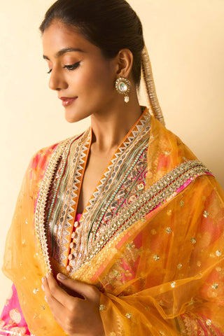 Rani pink embroidered fusion anarkali jacket set
