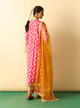 Rani pink embroidered fusion anarkali jacket set