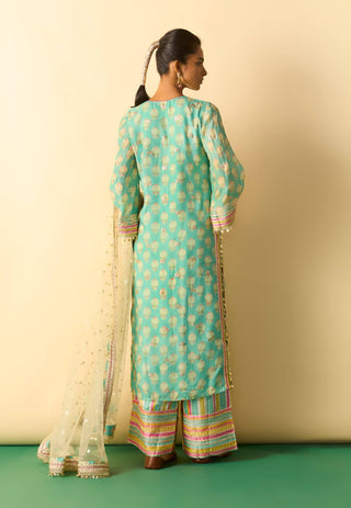 Aqua gold booti striped festive kurta set