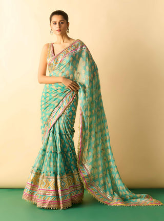 Aqua tiered sharara sari and blouse