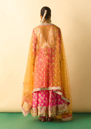 Pink embroidered booti anarkali set