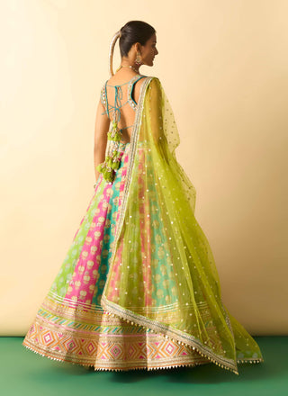 Multicolor panelled gold booti lehenga set