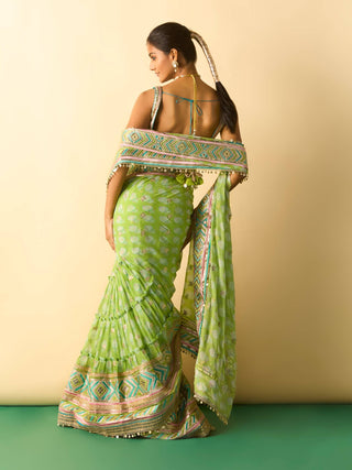 Lime green tiered sharara sari fusion set