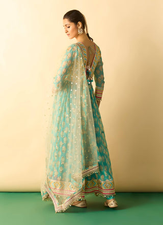 Aqua embroidered booti anarkali set